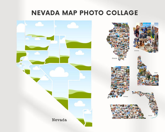 EDITABLE Nevada Map Photo Collage, 15+ Photos, Map Wall Art, CANVA, Digital