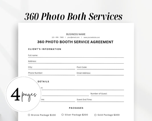 360 Photo Booth Service Agreement Printable Form, Edit in Canva, Digital