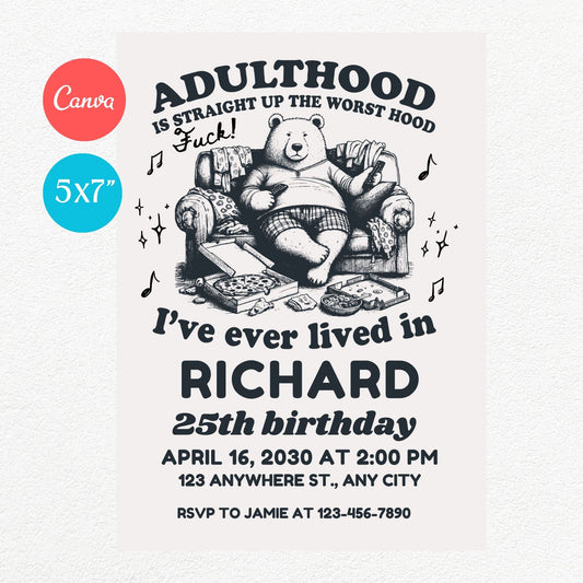 Adulthood Funny Birthday Party Invitation