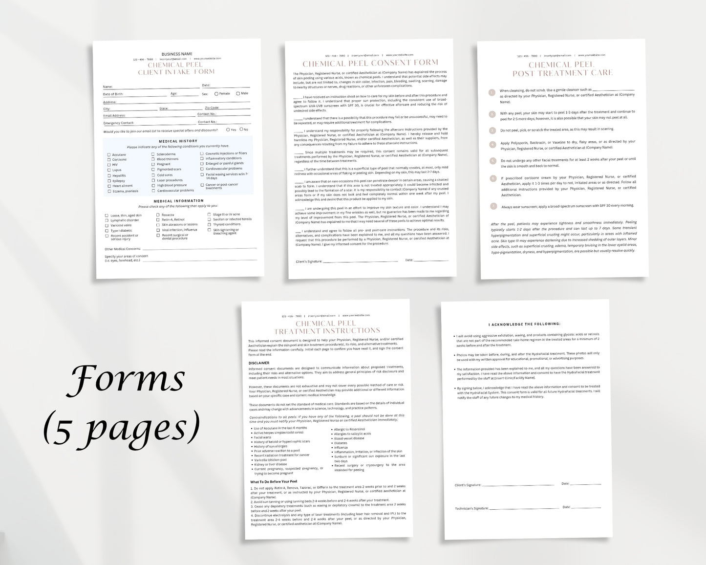 Chemical Peel Form, Consultation form, Client consent form, Editable Canva templates