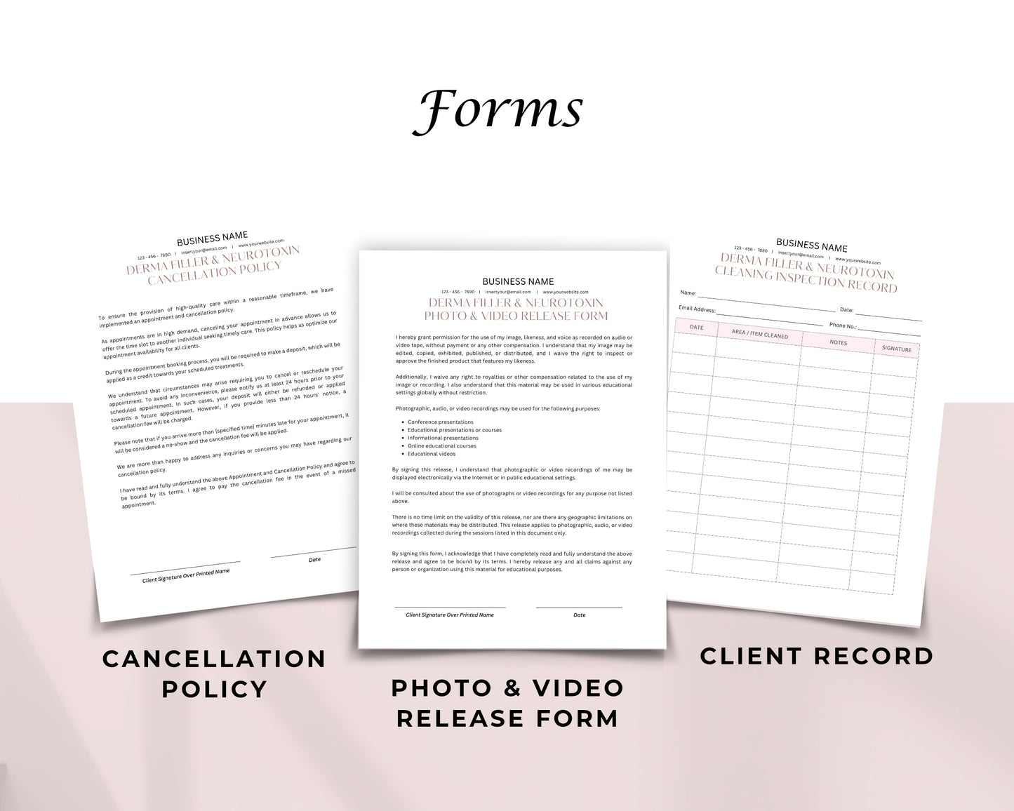 Derma Filler Form, Consultation form, Client consent form, Loyalty Card, Business Card, Editable Canva templates, Aftercare Card