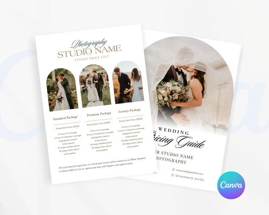 Photography Pricing Guide, Wedding Photography Price List, Edit in Canva - PDP12