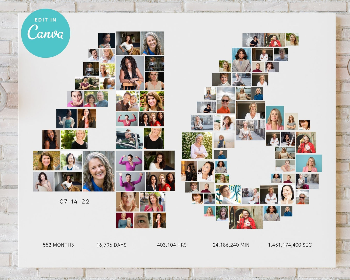 EDITABLE 46 Years Photo Collage, 94 Photos, Canva, DIGITAL