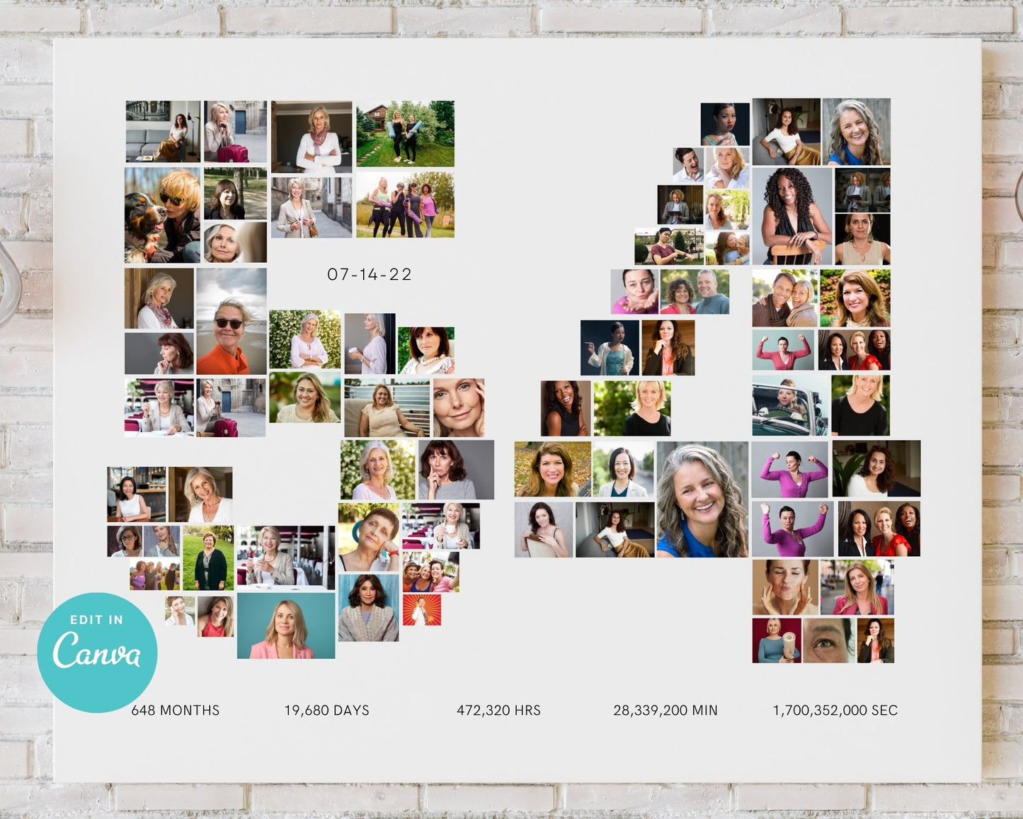 EDITABLE 54 Years Photo Collage, 78 Photos, Canva, DIGITAL