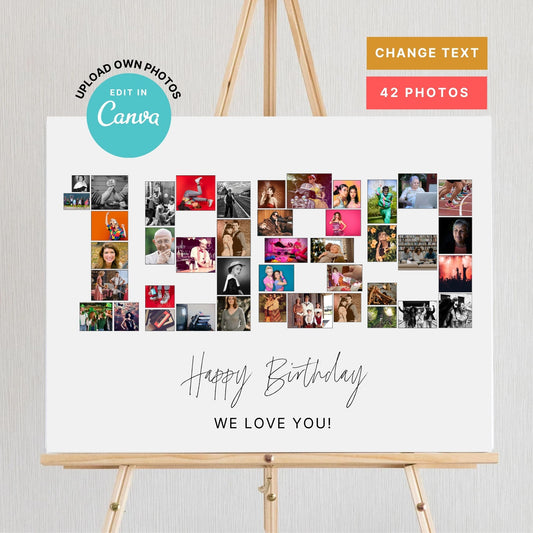 EDITABLE 1989 Photo Collage, 36th Birthday, Photo Collage Gift, Number Collage, CANVA