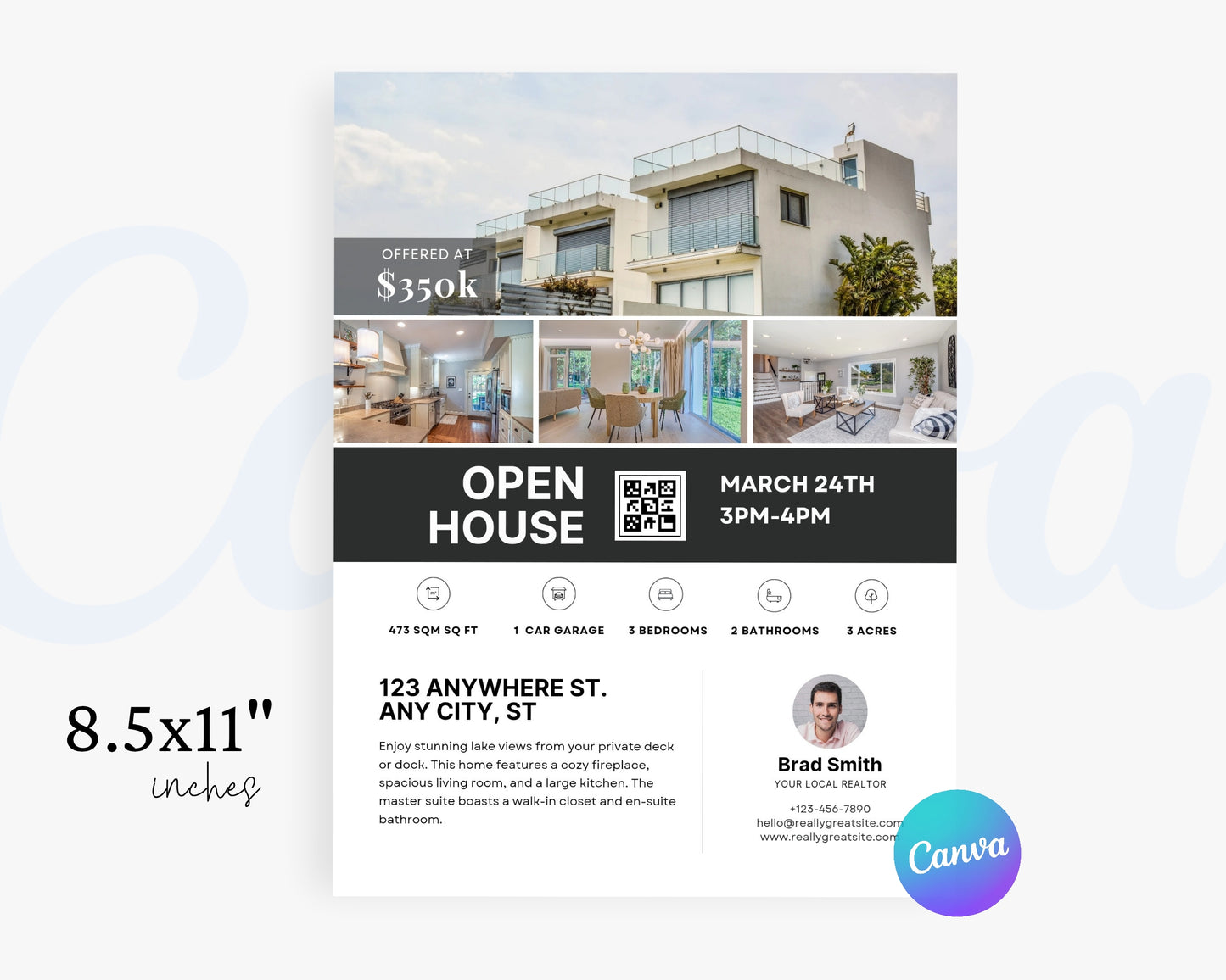 Real Estate Flyers, For Sale Flyer Marketing Flyer, Open Listing, Edit in Canva - REDF08