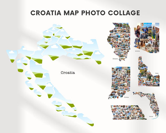 EDITABLE Croatia Map Photo Collage, 30 Photos, Map Wall Art, CANVA, Digital