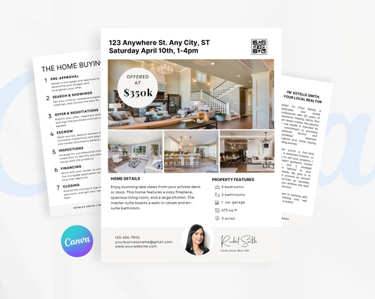 Real Estate Flyers, For Sale Flyer Marketing Flyer, Open Listing, Edit in Canva - REDF12