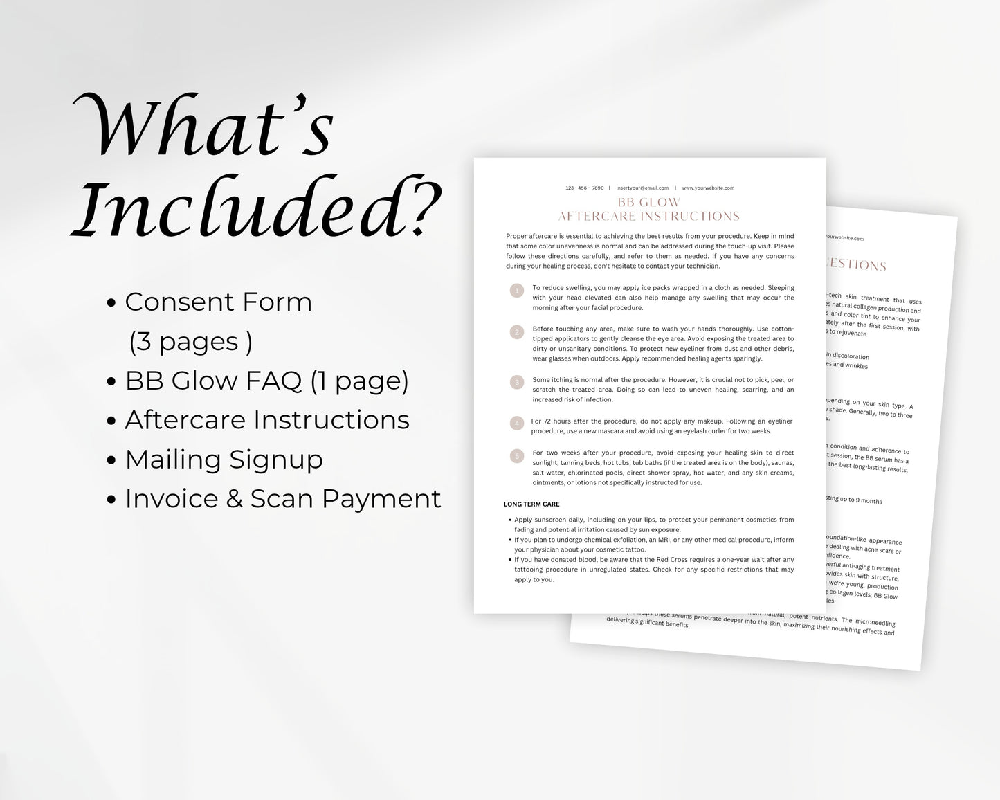 BB Glow Form, Consultation form, Client consent form, Loyalty Card, Business Card, Editable Canva templates, Aftercare Card