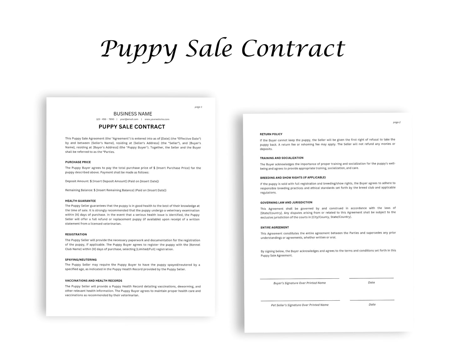 Puppy Sales Printable Form, Edit in Canva, Digital