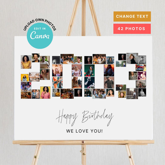 EDITABLE 2003 Photo Collage, Photo Collage Gift, Number Collage, CANVA