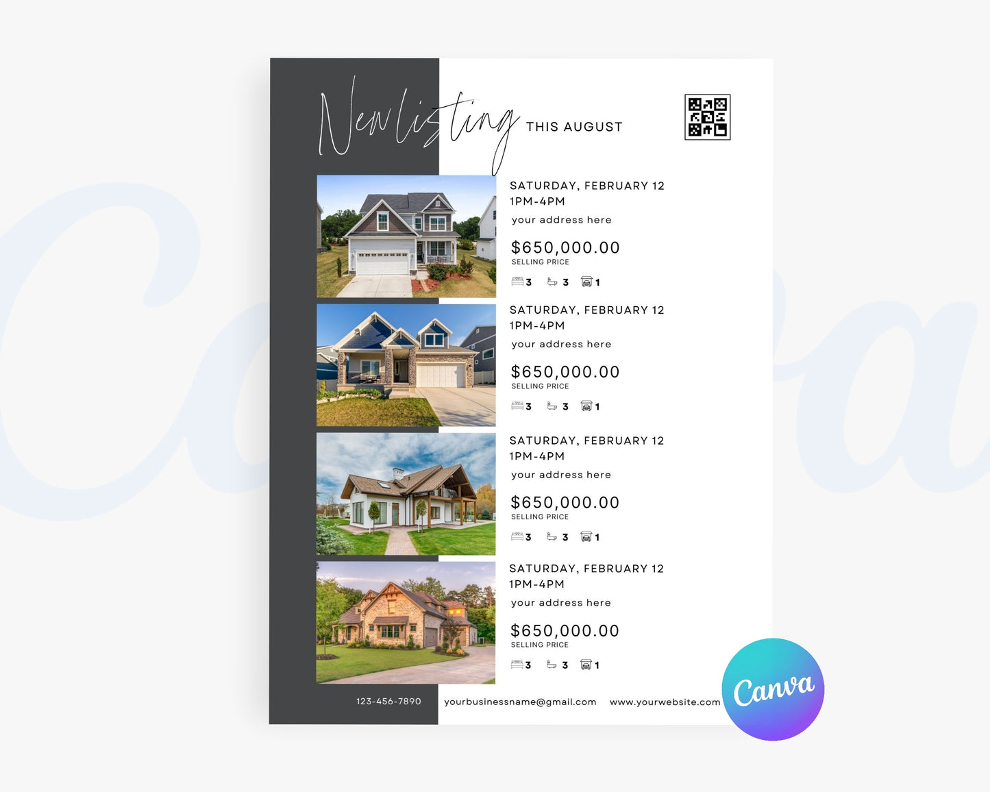 Real Estate Flyers, For Sale Flyer Marketing Flyer, Open Listing, Edit in Canva - REDF02