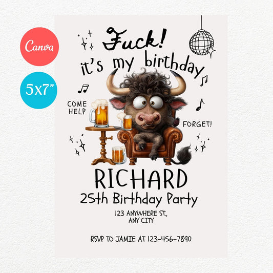 Bull Beer Funny Birthday Party Invitation