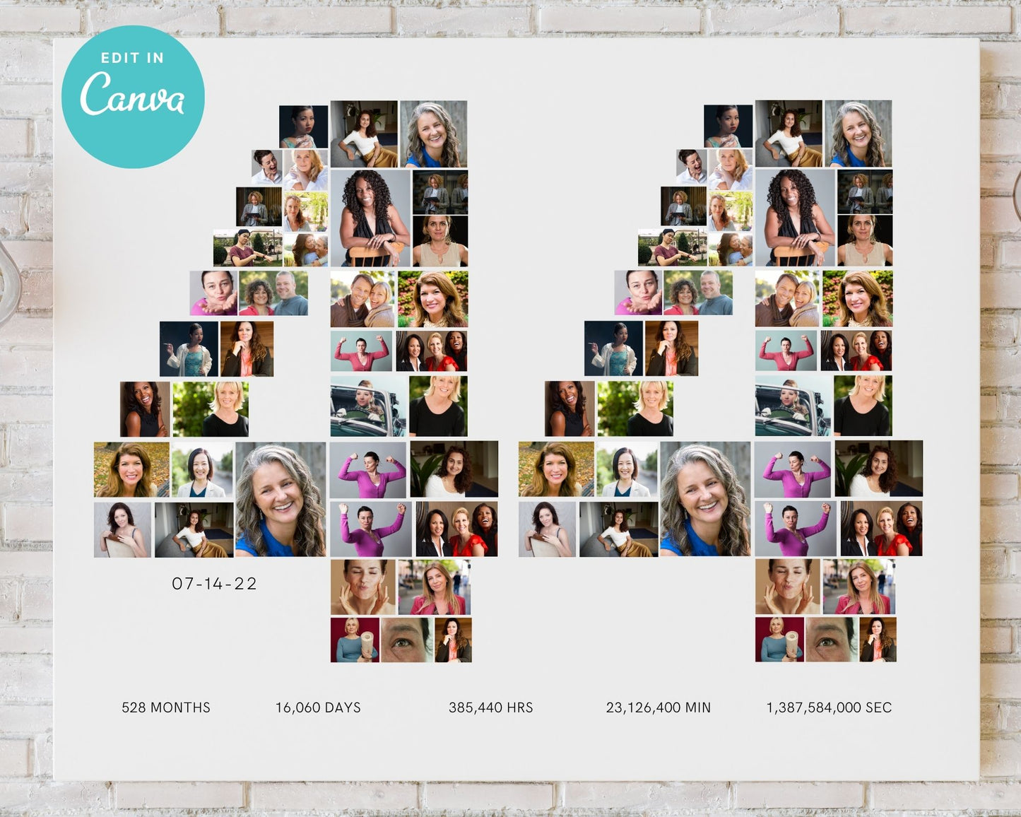 EDITABLE 44 Years Photo Collage, 82 Photos, Canva, DIGITAL