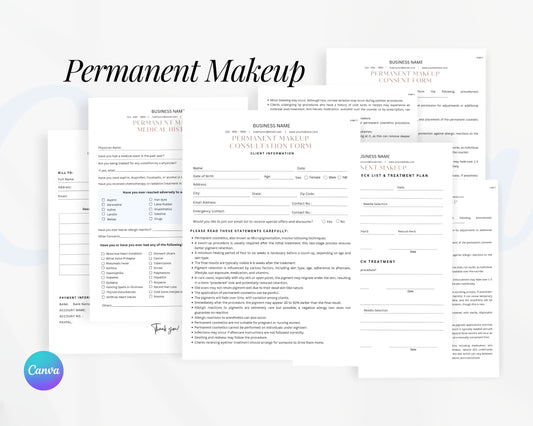 Permanent Makeup Form, Consultation form, Client consent form, Editable Canva templates