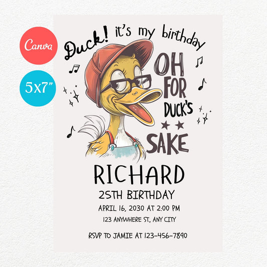 Duck Oh For Duck's Sake Funny Birthday Party Invitation