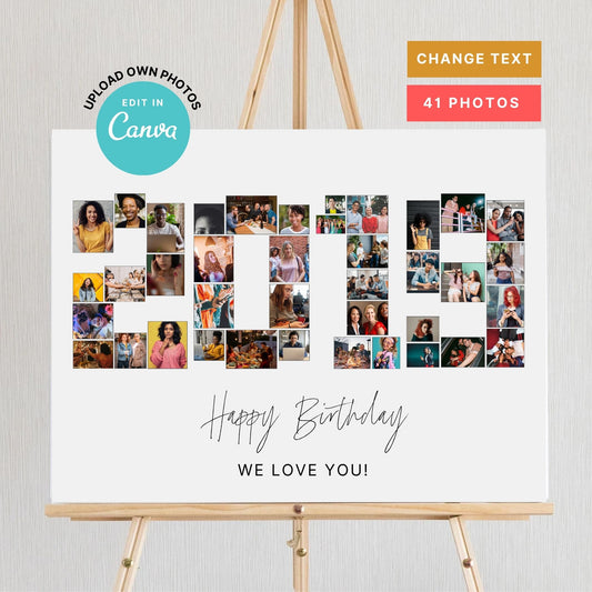 EDITABLE 2019 Photo Collage, Photo Collage Gift, Number Collage, CANVA