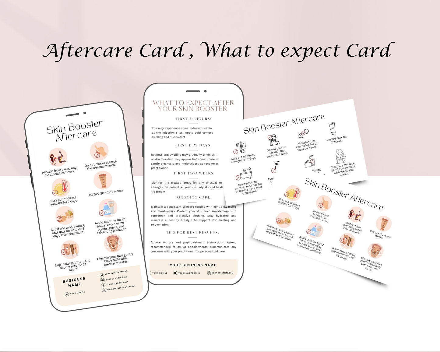 Skin Booster Form, Consultation form, Client consent form, Loyalty Card, Business Card, Editable Canva templates, Aftercare Card