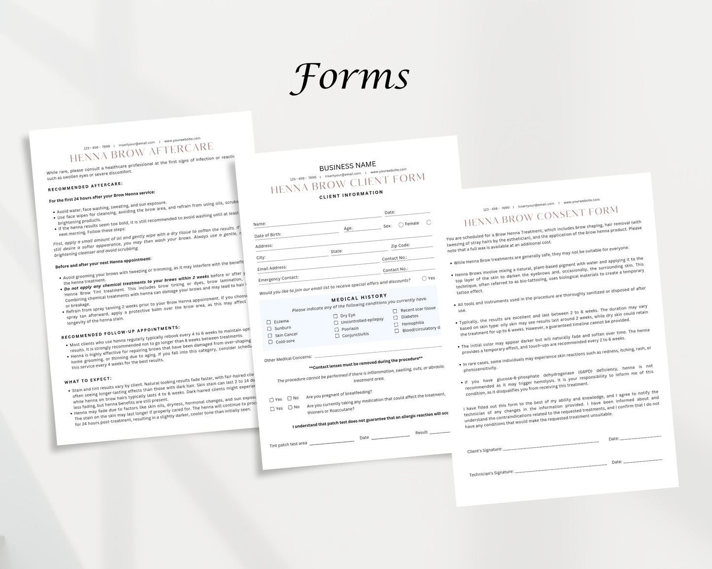 Henna Brow Form, Consultation form, Client consent form, Editable Canva templates