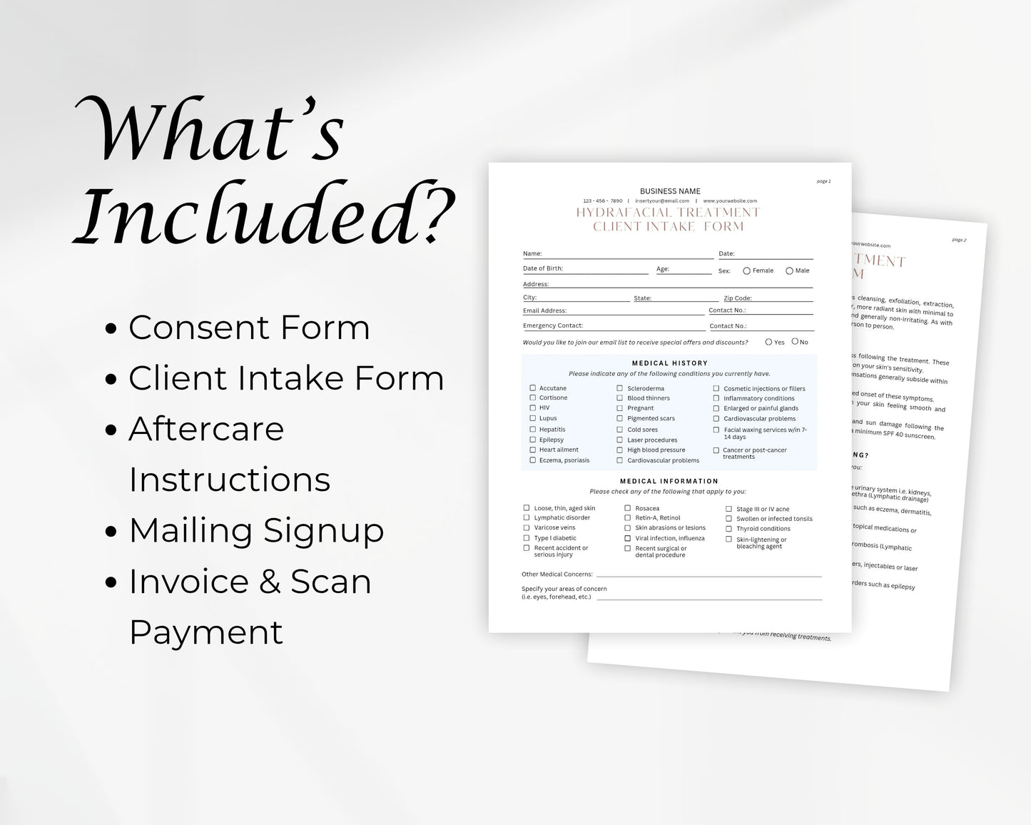 Mesotherapy Form, Consultation form, Client consent form, Editable Canva templates