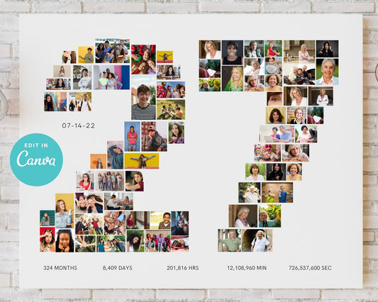 EDITABLE 27 Years Photo Collage, 74 Photos, Canva, DIGITAL