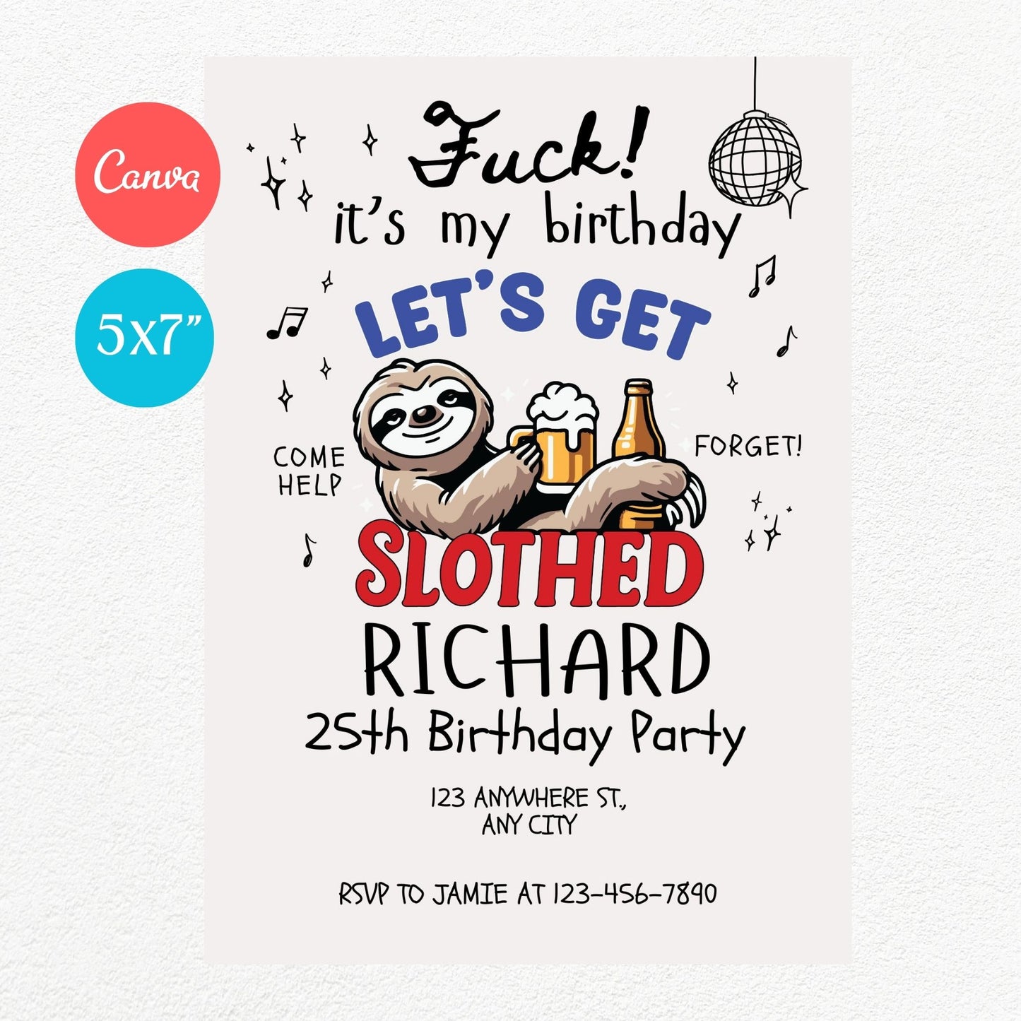 Let's get slothed Funny Birthday Party Invitation