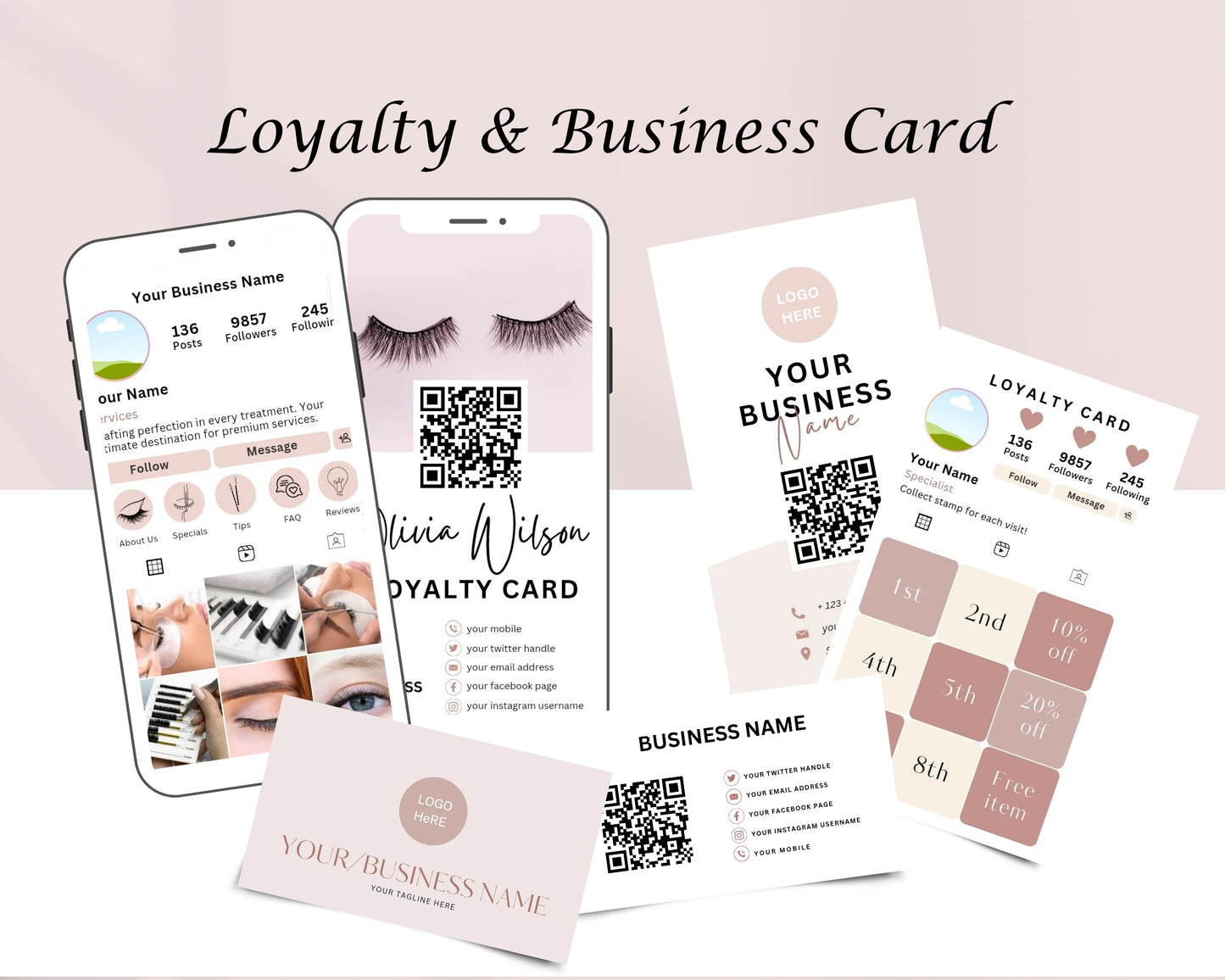 Eyelash Extensions Form, Consultation form, Client consent form, Loyalty Card, Business Card, Editable Canva templates, Aftercare Card