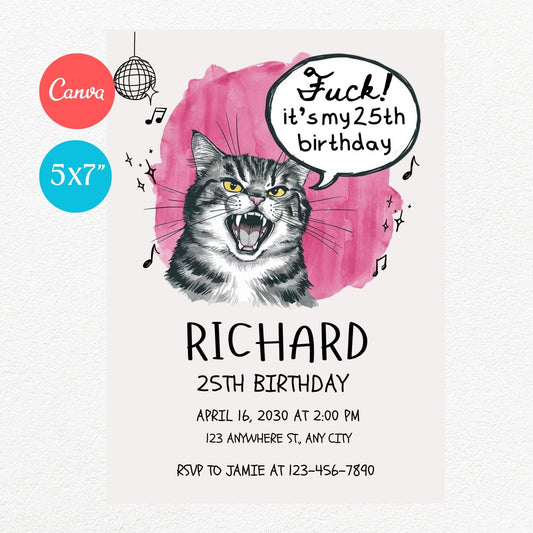 Fuck Cat Funny Birthday Party Invitation