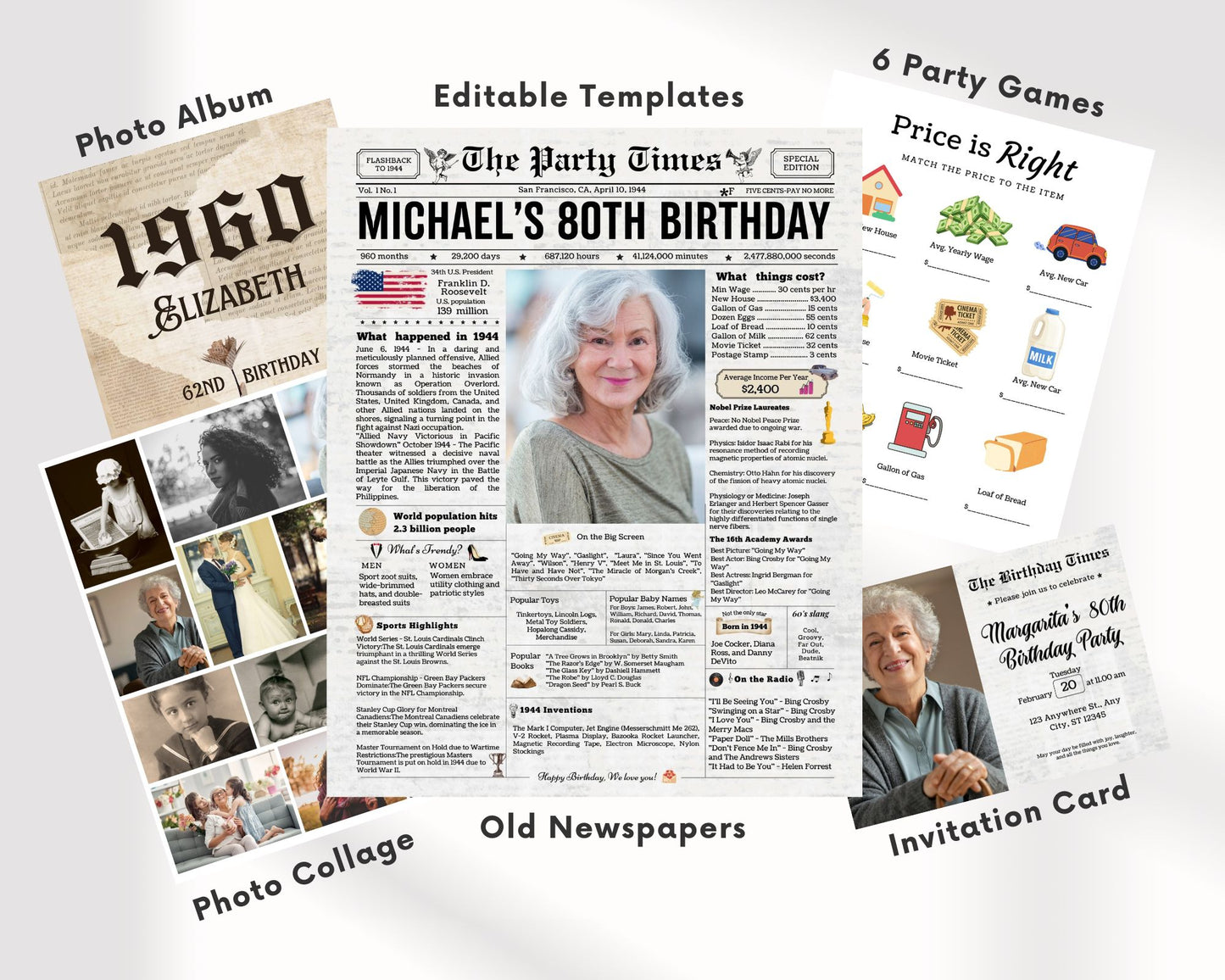 56th Birthday Vintage Newspaper, EDITABLE Birthday Posters, Printable Newspaper Birthday Gifts, Canva