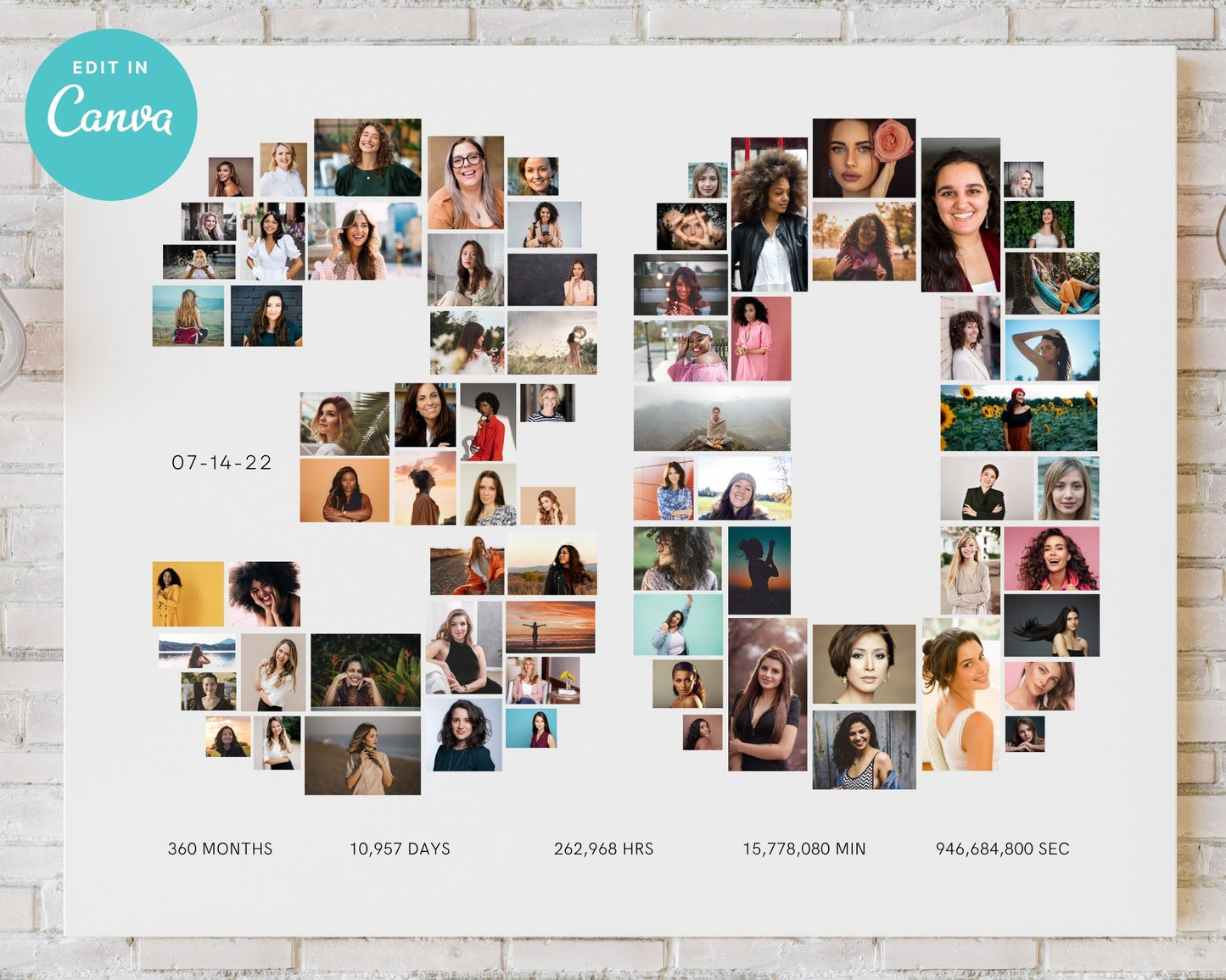 EDITABLE 30 Years Photo Collage, 80 Photos, Canva, DIGITAL