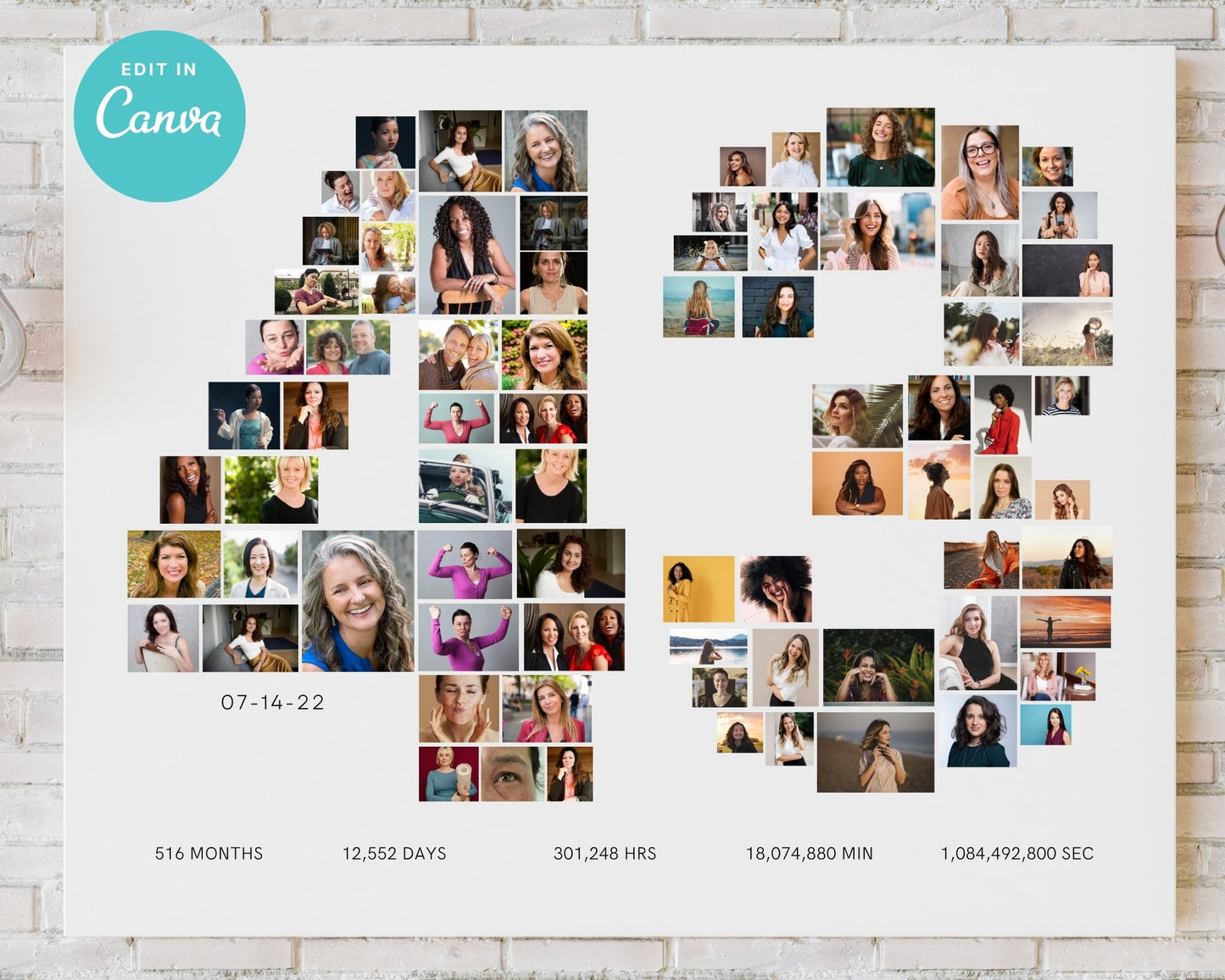 EDITABLE 43 Years Photo Collage, 81 Photos, Canva, DIGITAL