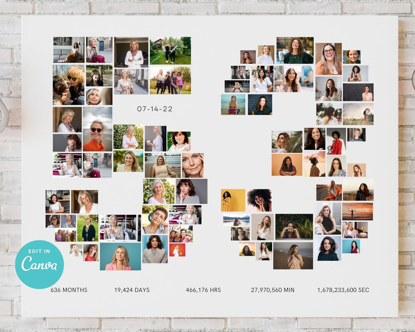 EDITABLE 53 Years Photo Collage, 77 Photos, Canva, DIGITAL