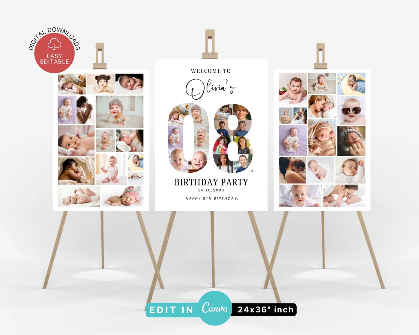 EDITABLE 8 Photo Collage, Welcome Sign, Canva, DIGITAL