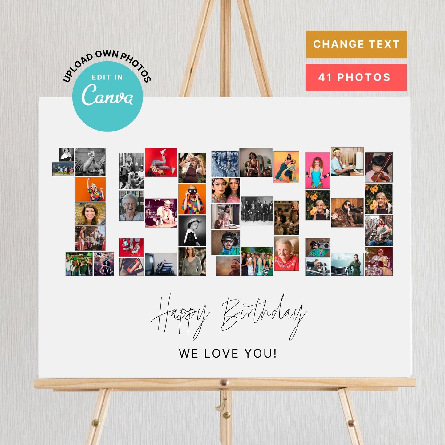 EDITABLE 1969 Photo Collage, 56th Birthday, Photo Collage Gift, Number Collage, CANVA