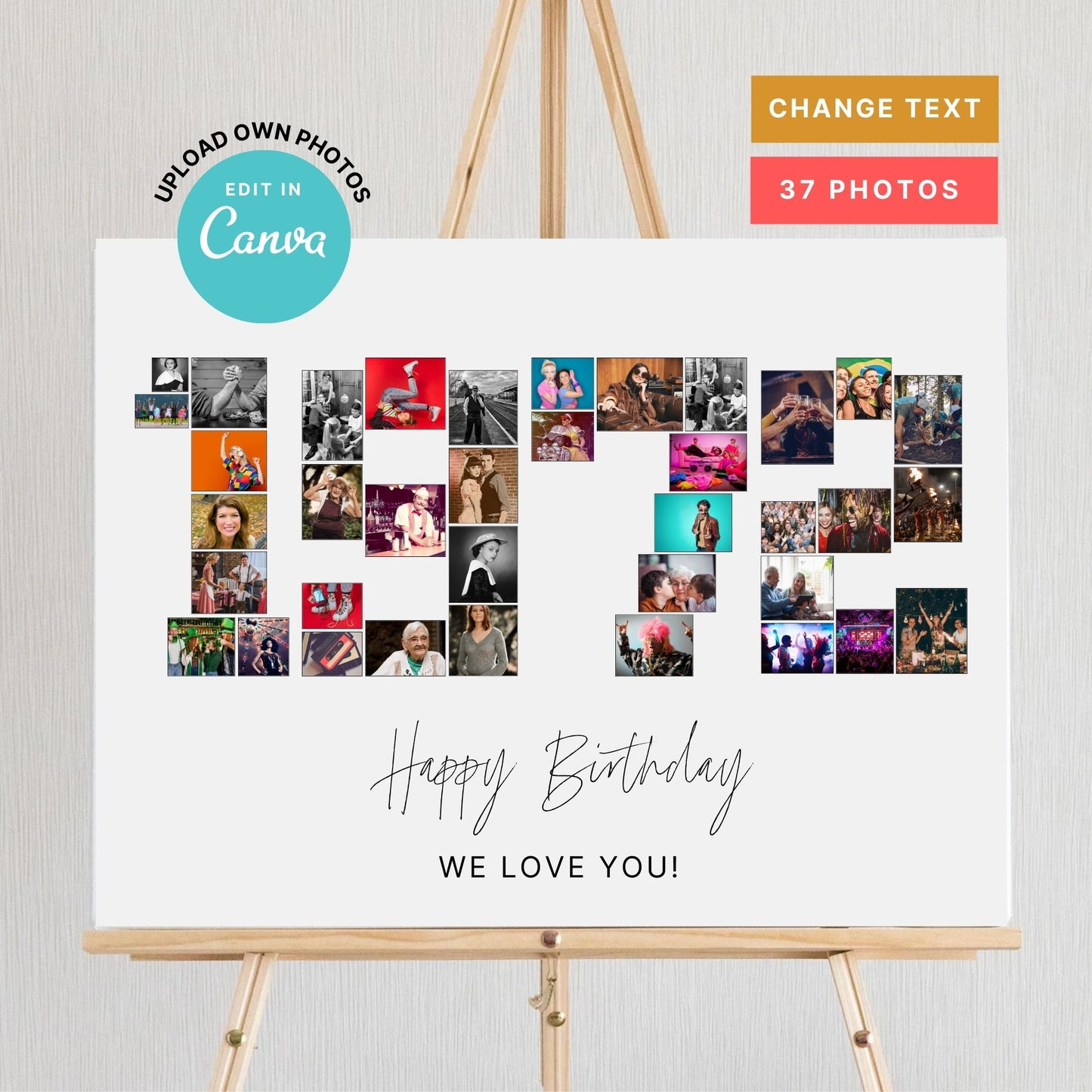 EDITABLE 1972 Photo Collage, 53rd Birthday, Photo Collage Gift, Number Collage, CANVA