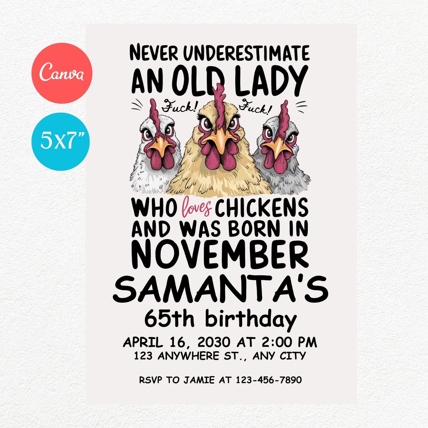 Love Chicken November Funny Birthday Party Invitation