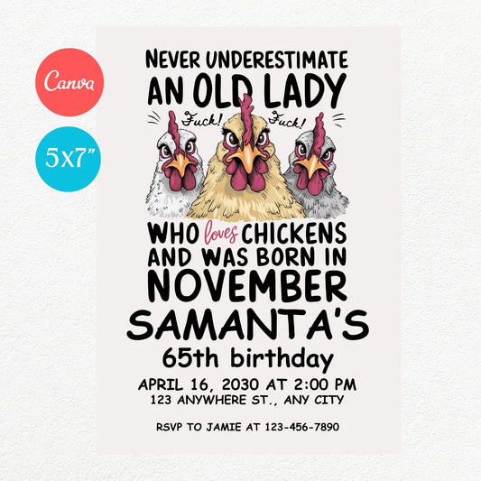 Love Chicken November Funny Birthday Party Invitation