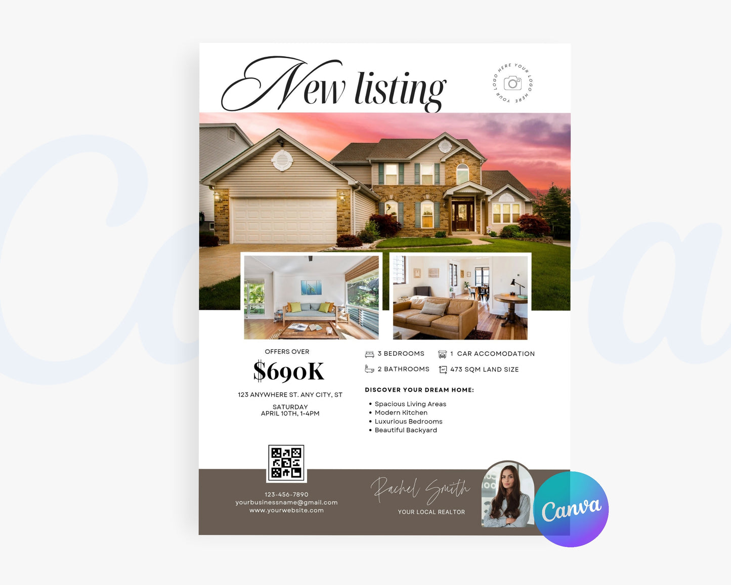 Real Estate Flyers, For Sale Flyer Marketing Flyer, Open Listing, Edit in Canva - REDF01