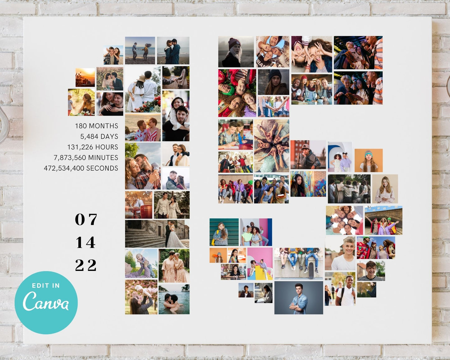 EDITABLE 15 Years Photo Collage, 58 Photos, Canva, DIGITAL