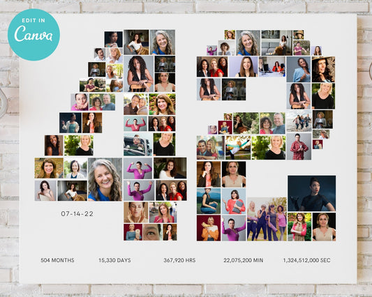 EDITABLE 42 Years Photo Collage, 81 Photos, Canva, DIGITAL