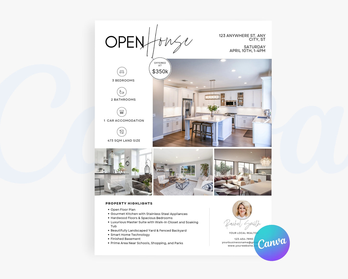 Real Estate Flyers, For Sale Flyer Marketing Flyer, Open Listing, Edit in Canva - REDF04