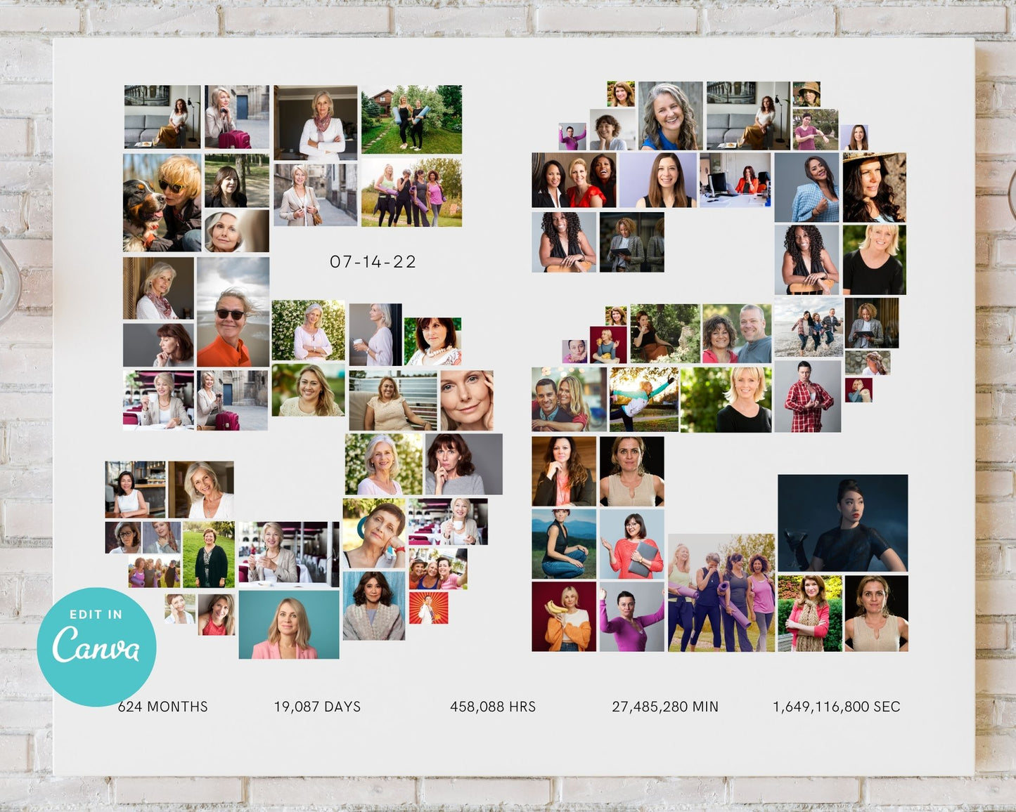 EDITABLE 52 Years Photo Collage, 77 Photos, Canva, DIGITAL