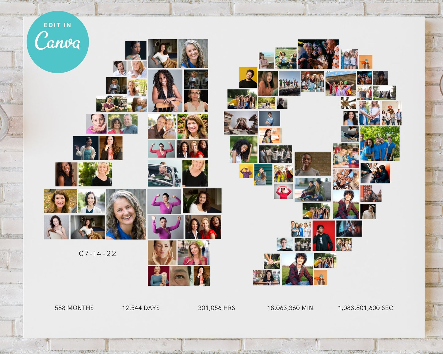 EDITABLE 49 Years Photo Collage, 93 Photos, Canva, DIGITAL