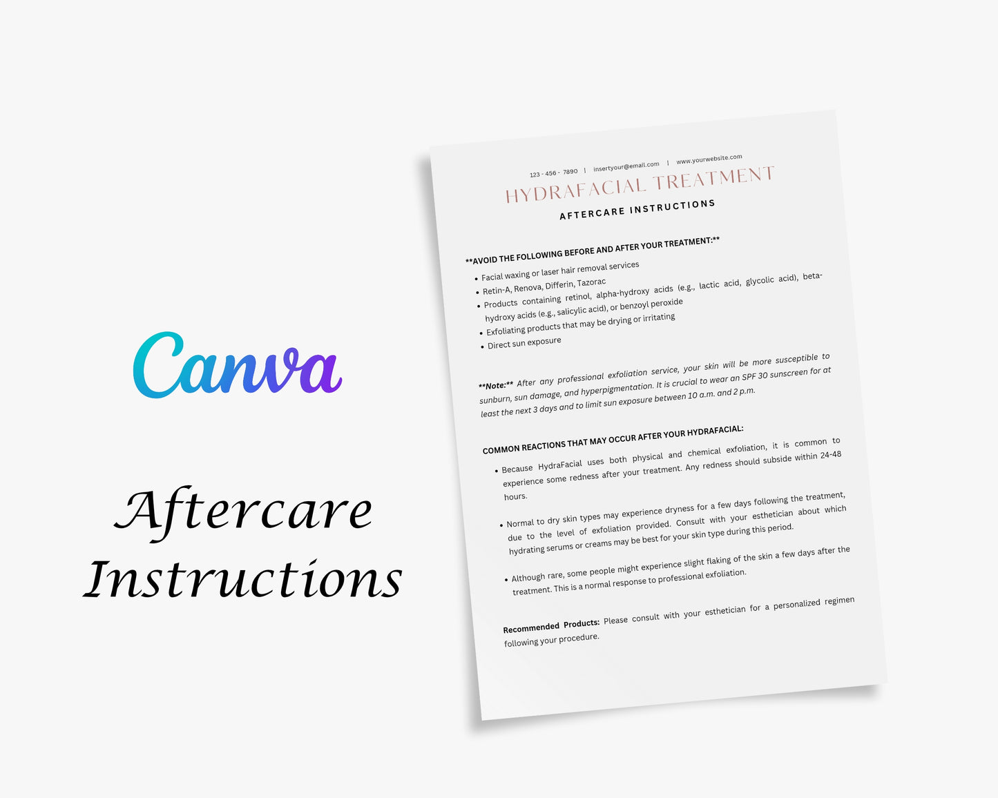 Hydrafacial Form, Consultation form, Client consent form, Editable Canva templates