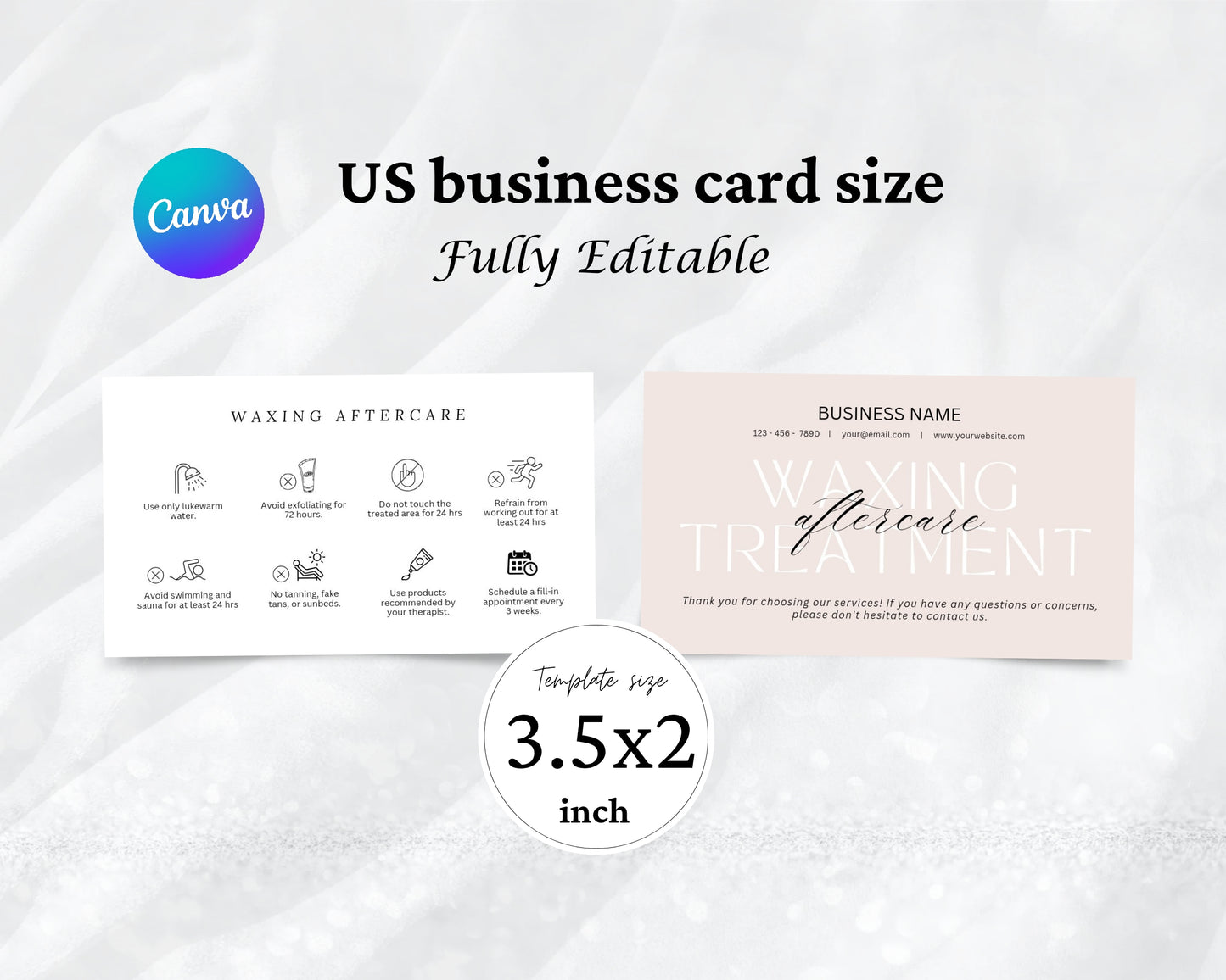 Waxing Treatment Care Card, Aftercare Card, Edit in Canva