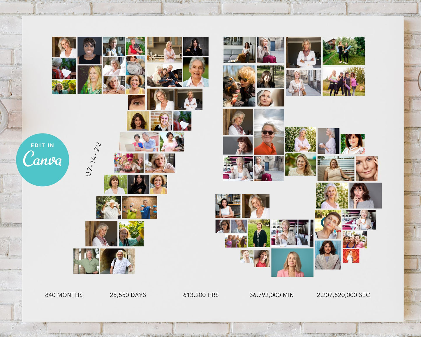 EDITABLE 75 Years Photo Collage, 71 Photos, Canva, DIGITAL