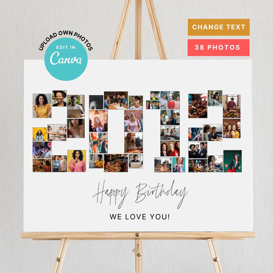 EDITABLE 2012 Photo Collage, Photo Collage Gift, Number Collage, CANVA