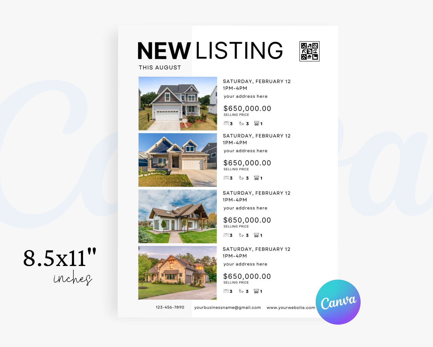 Real Estate Flyers, For Sale Flyer Marketing Flyer, Open Listing, Edit in Canva - REDF05