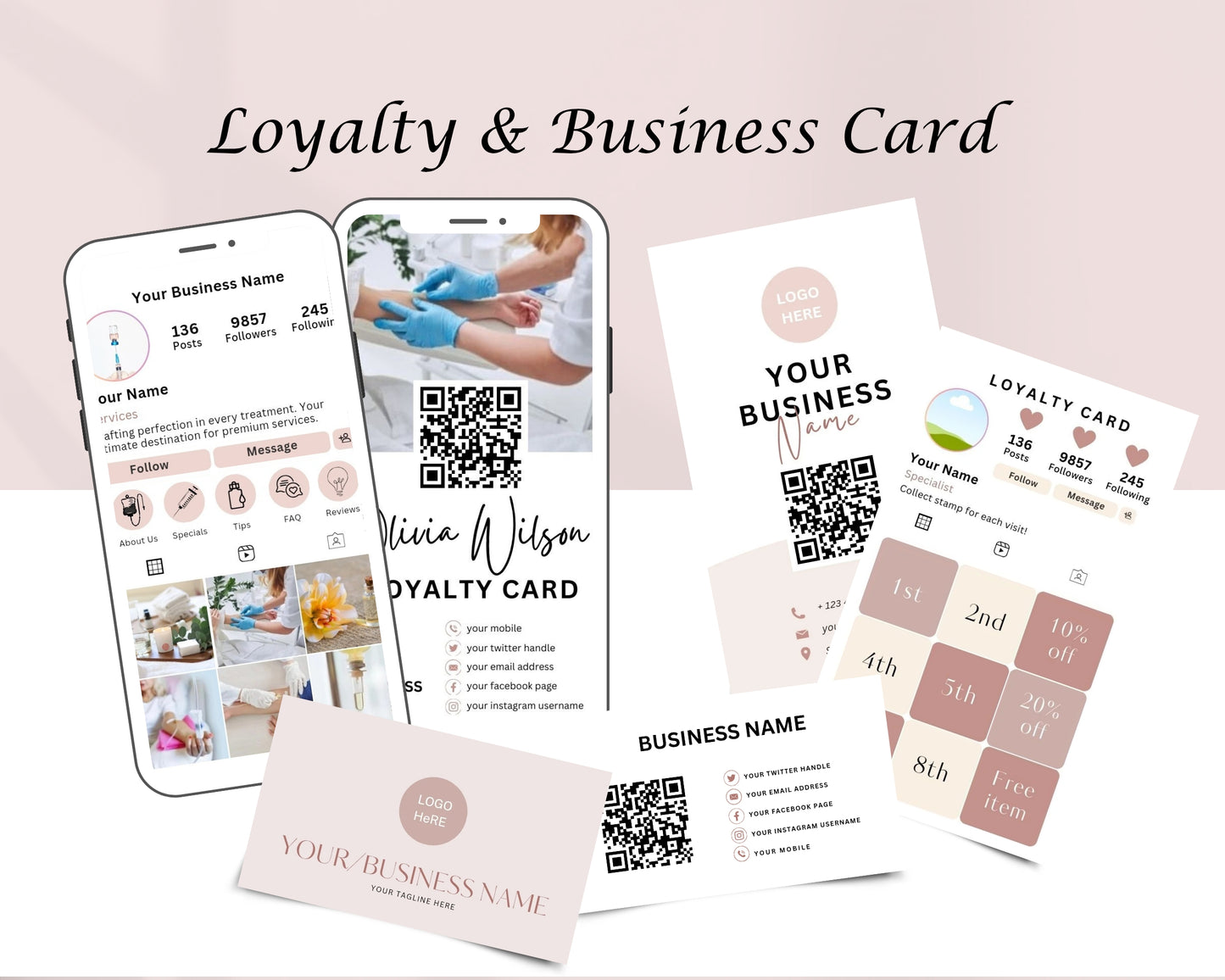 IV Therapy Form, Consultation form, Client consent form, Loyalty Card, Business Card, Editable Canva templates, Aftercare Card