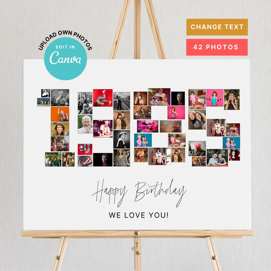 EDITABLE 1985 Photo Collage, 40th Birthday, Photo Collage Gift, Number Collage, CANVA